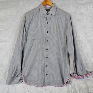 Hammer Made Dress Shirt Men 16.5-42 Black White Houndstooth Plaid Trim Button Up